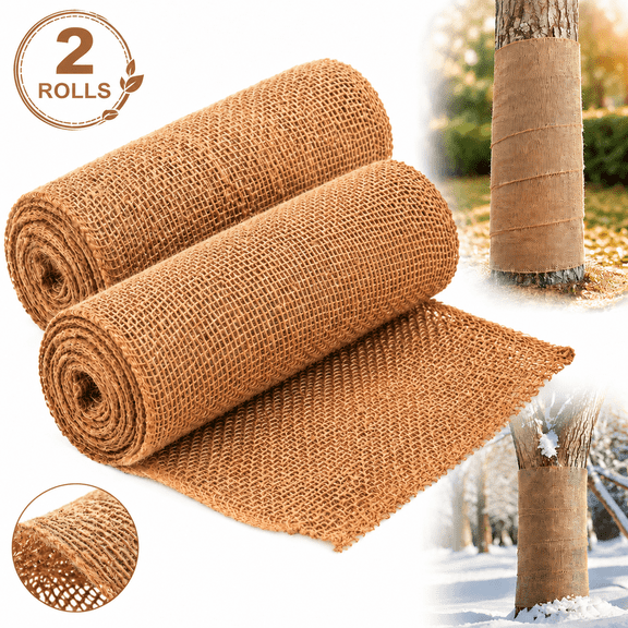 2 Rolls Burlap Tree Protector Wraps, 7.8" 9.8' Winter Tree Trunk Guards Protector Wrap Burlap Fabric Garden Plants Tree Wrap Antifreeze Bandage bark Protector Wrap for Keeping Warm and Moisturizing