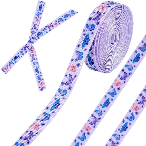 2 Rolls Butterfly Ribbon 10 Yards Grosgrain Ribbons Print Butterfly 3/8 Inch Striped Spring Summer Wreaths Craft Trims