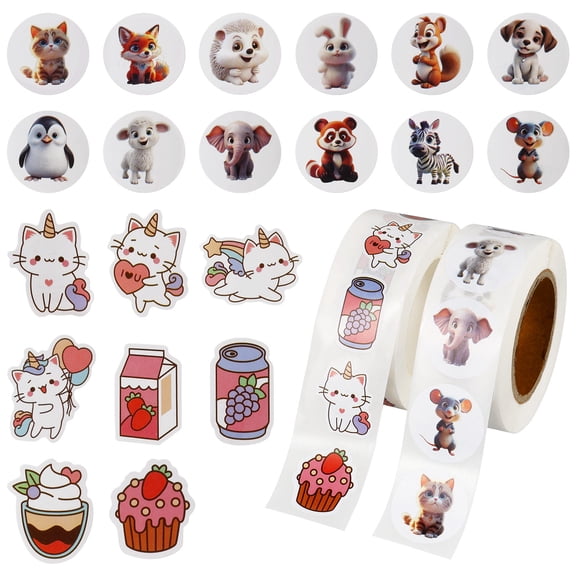 2 Rolls Cartoon Animal Reward Sticker 1000pcs Total Cute Animal Pattern Teacher Encouraging Motivational Sticker School Party Supplies for Classroom Party Decoration