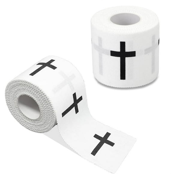 2 Rolls Christian Athletic Tape,Bexikou 2in x 23ft Cotton Zinc Oxide Sport Cross Sports Wristbands,White Wrist Tape for Football Baseball Athlete Gymnastic Boxing First Aid Injury Wrap
