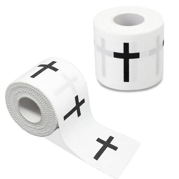 2 Rolls Christian Athletic Tape,Bexikou 2in x 23ft Cotton Zinc Oxide Sport Cross Sports Wristbands,White Wrist Tape for Football Baseball Athlete Gymnastic Boxing First Aid Injury Wrap