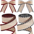 thumbnail image 1 of 2 Rolls Christmas Buffalo Plaid Wired Edge Ribbons Christmas Tree Burlap Fabric Craft Ribbon Wrapping Ribbon with Checkered Edge, 6Yards/Roll, 1 of 6