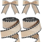 2 Rolls Christmas Buffalo Plaid Wired Edge Ribbons Christmas Tree Burlap Fabric Craft Wrapping Ribbon with Checkered Edge, 216 Inch(2.5 Inch Width,Black and White)