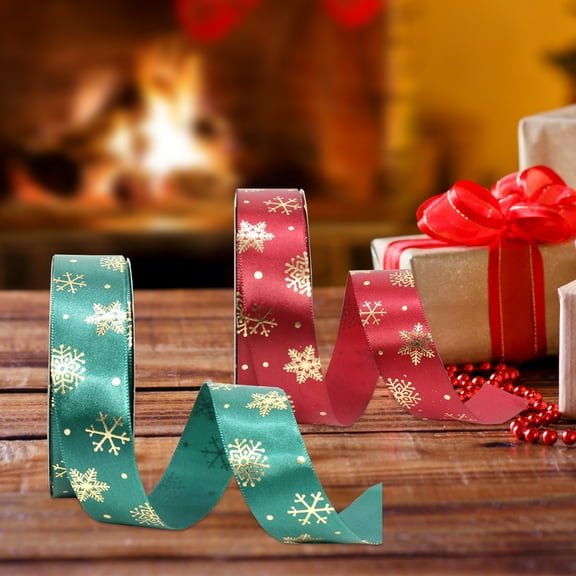 2 Rolls Christmas Ribbon Satin,Christmas Snowflake Ribbons for Gift Wrapping,1 Inch Wide Printed Ribbons with Golden Snowflakes for Festival Holiday Party Decorations DIY Crafts