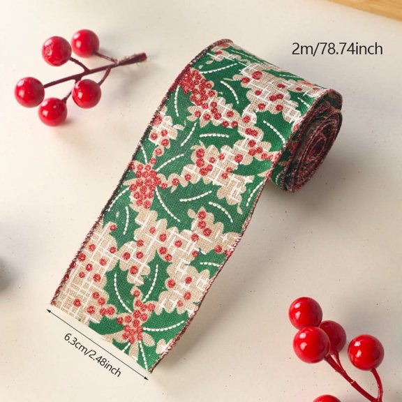2 Rolls Christmas Ribbons for Crafting, Xmas Wired Edge Ribbon Red Natural Burlap Ribbon Bow Winter Holiday Flowers Wired Ribbons for Christmas Sewing DIY Crafts Supplies