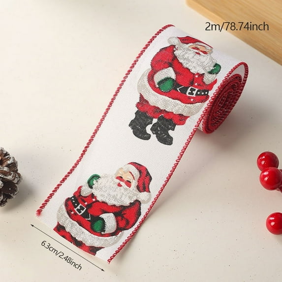 2 Rolls Christmas Ribbons for Crafting, Xmas Wired Edge Ribbon Red Natural Burlap Ribbon Bow Winter Holiday Flowers Wired Ribbons for Christmas Sewing DIY Crafts Supplies