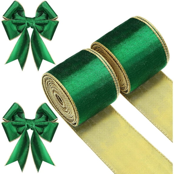 2 Rolls Christmas Velvet Ribbon Wired Edge Trim Wrapping Ribbon for Gift Wrapping Bow Making and DIY Crafts Garland Wreath Tree Topper Home Party Decor(2.5 Inch X 6.5 Yard)