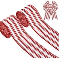 2 Rolls Christmas Wired Edge Ribbon Christmas White Red Striped Fabric Ribbon Farmhouse Craft Ribbon for DIY Gift Wrapping Wreath Floral Arrangement Bow Decoration,2.5 Inch x 12 Yard