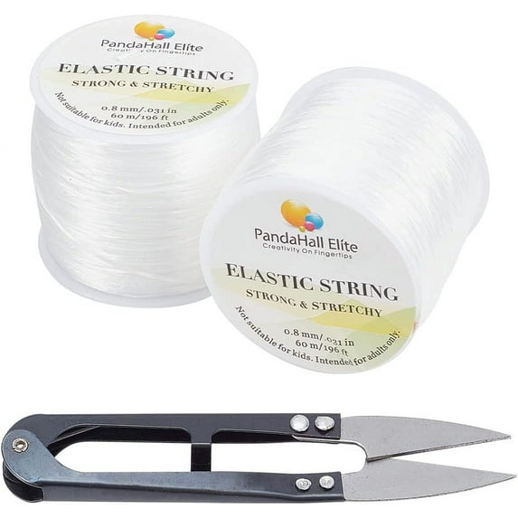 2 Rolls Clear Elastic Stretch Polyester Threads Beading String Cord 60m per Roll with Sewing Fishing Scissors Snips Beading Thread Cutter Embroidery Nippers
