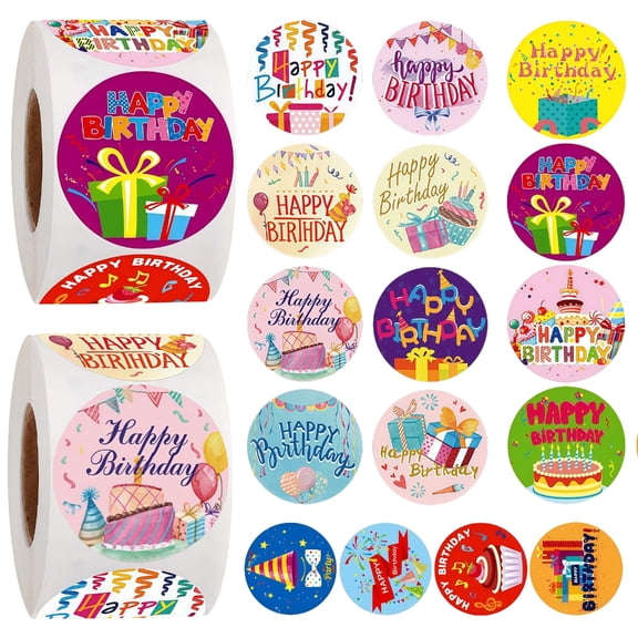 SDFGTstore 2 Rolls Colorful Happy Birthday Sticker For Party Decorations Creative DIY Crafts Kids Gift Round Adhesive Labels