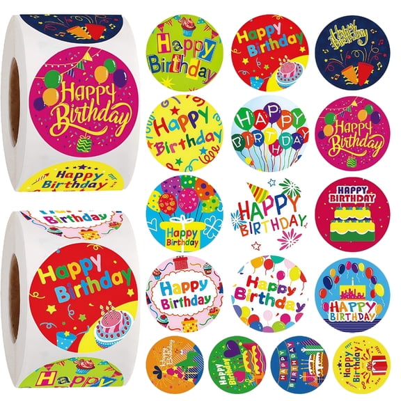 SDFGTstore 2 Rolls Colorful Happy Birthday Sticker For Party Decorations Creative DIY Crafts Kids Gift Round Adhesive Labels