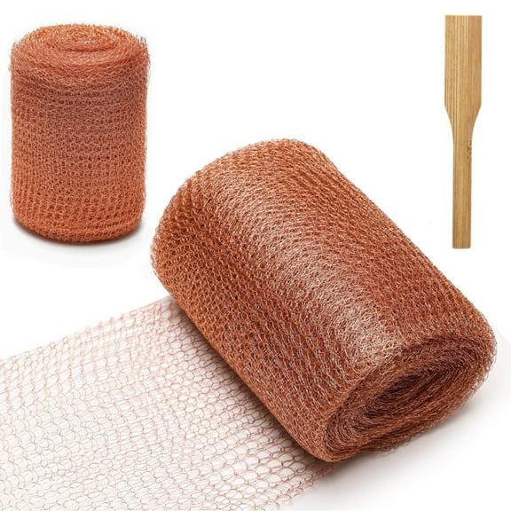 2 Rolls Copper Mesh Roll, Blocker for Hole, 5" x 20 ft Copper Fill Fabric, Gap Hole Filler, Copper Wool for Bat Snail Bird Rodent Control, Copper Wire with Packing Tool for Plants