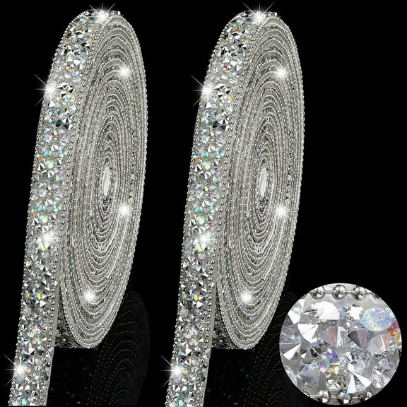 2 Rolls Crystal Rhinestone Ribbon,Bexikou Shiny Rhinestone Ribbon Resin Ribbon,Self-Adhesive Crystal Rhinestone Ribbon Bling Ribbon for Art Craft DIY Party (Total 6 Yards)