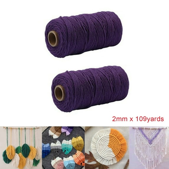 2 Rolls Dark Purple Macrame Cord 2mm, 109 Yards Natural Cotton Twisted Rope, Macrame String Cotton Craft Cord for DIY Knitting,Wall Hanging, DIY Wedding Decor, Crafts