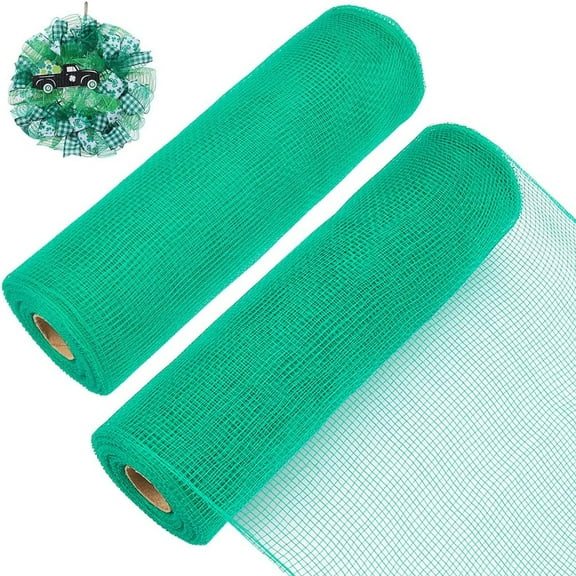 2 Rolls Deco Mesh 10 Inch x 10 Yards Sea Green Plastic Mesh Ribbon Roll St.Patrick's Day Wreath Making Supplies for Front Door Wreath Swags Wedding Christmas Tree Party Decoration DIY