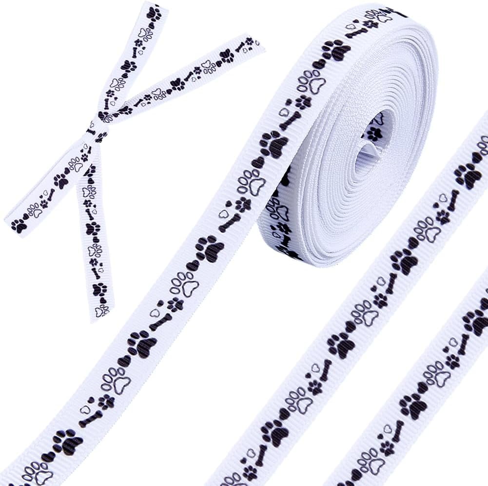 2 Rolls Dog Bear Paw Ribbon 10 Yards Grosgrain Ribbons Print Cute Paws ...