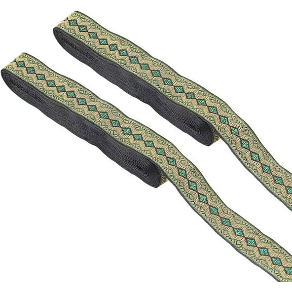 2 Rolls Ethnic Style Polyester Ribbon Jacquard Rhombus Ribbon Tyrolean Ribbon Dark Green 3/4 inch(20mm) about 7.66 Yards(7m)/Roll