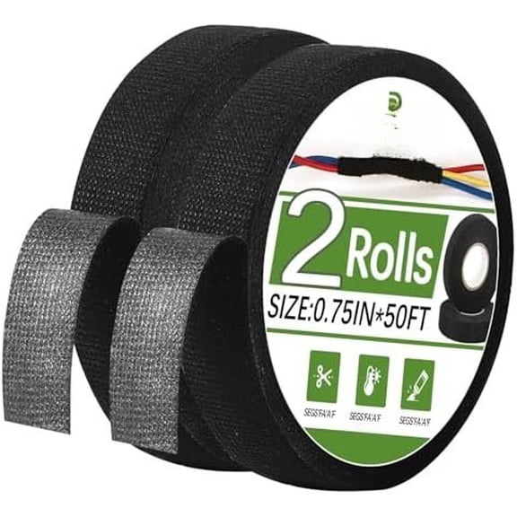 2 Rolls Fabric Electrical Tape,3/4 Inch x 50FT Wire Loom Tape, High Temp Wire Loom Self Fabric Tape for Automotive Engine Harness Wrap Protection,Insulation