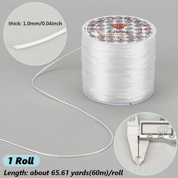 2 Rolls Flat Elastic Spandex Beading Thread White 1.0mm 60m Roll Stretch String for Bracelet Jewelry Making Craft Sewing