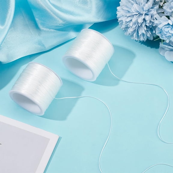 2 Rolls Flat Elastic Spandex String Elastic Beading Thread for Stretch Bracelet Making White 1.0mm 65.61 yards(60m)/roll