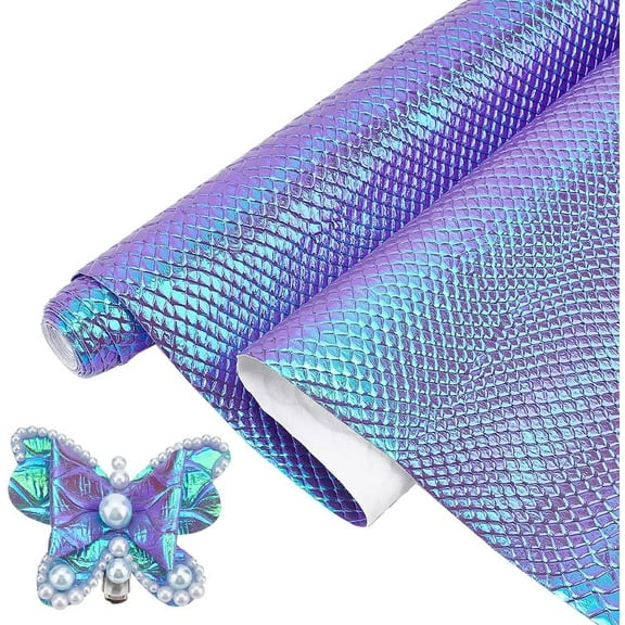 2 Rolls Glitter Leather Sheets 11.8x53 Inch Laser PU Fabric Sheet Fish-scale Pattern Leather Roll for DIY Crafts Wedding Sewing Making Earrings Crafts Hair Bows Clips Decoration Purple 2sheets