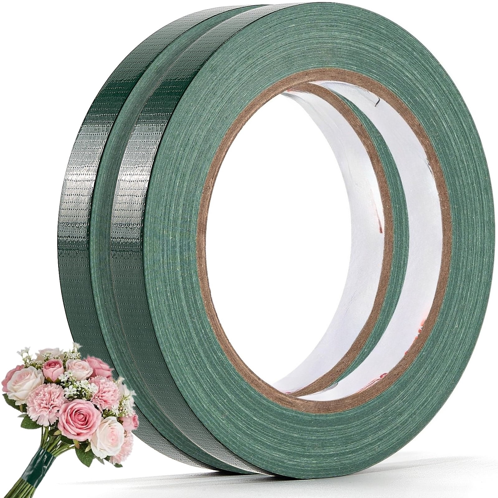 2 Rolls Green Floral Tape 0.47 Inch– Waterproof Florist Tape for Fresh Flowers, Bouquet Binding, Wedding Bouquet Wrap & Floral Crafts