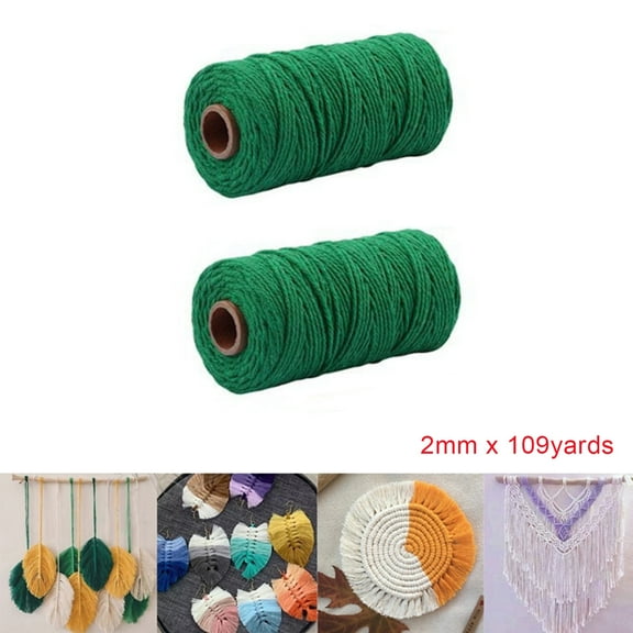 2 Rolls Green Macrame Cord 2mm, 109 Yards Natural Cotton Twisted Rope, Macrame String Cotton Craft Cord for DIY Knitting,Wall Hanging, DIY Wedding Decor, Crafts