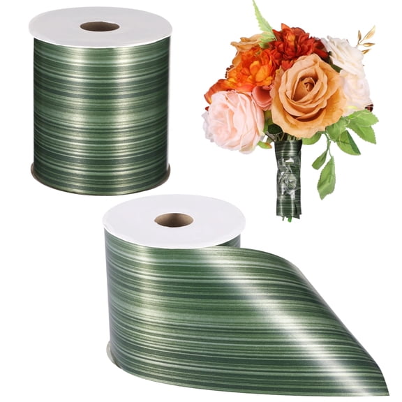 2 Rolls Green Leaf Decorative Wrapping Ribbon, Plastic Waterproof Wrapping Ribbons for Floral Arrangements, DIY Craft Projects, Wedding & Party Decorations