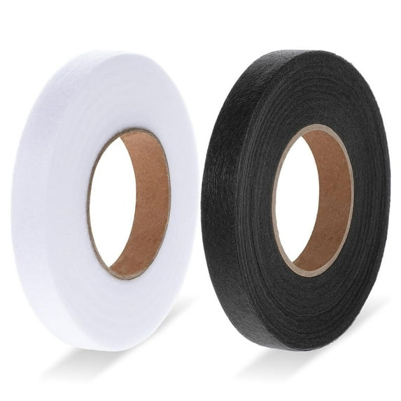 2 Rolls Hem Tape, 1in x 140 Yards Adhesive No Sewing Hem Tape Iron on Stitch Witchery Tape for Pants Clothes Curtains Fabric Fusing Hemming Tape (White&Black)