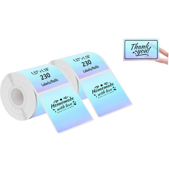 2 Rolls Holographic Thermal Label Stickers Compatible with Phomemo, Munbyn, Xprinter,Marklife for Barcode, Price Tags, Shipping & Logo Design