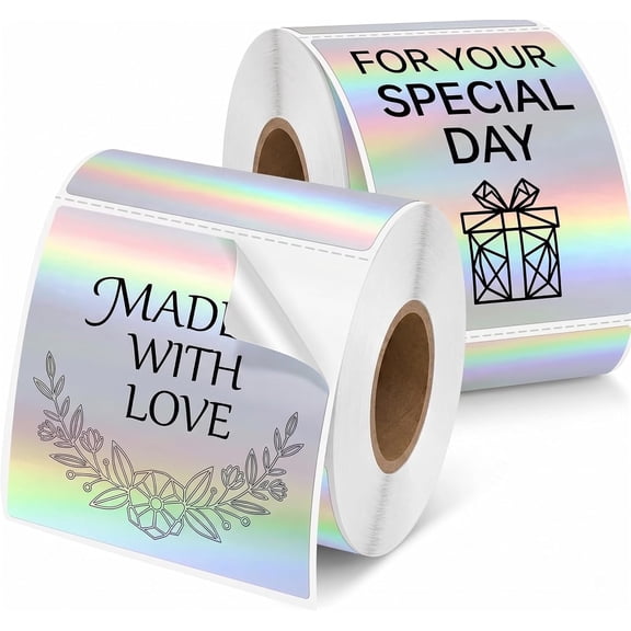 2 Rolls Holographic Thermal Labels 50x50mm (2"x2"), Custom Sticker Paper for  M110/M120/M200/M220/M221, MUNBYN 941B/130B/RW402B,  Thermal Labels for QR Code, Logo, Bakery