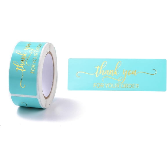 2 Rolls Hot Stamping Self-Adhesive Paper Gift Tag Youstickers Rectangle with Word Thank You FOR YOU ORDER Medium Turquoise 2.9x6x0.01cm