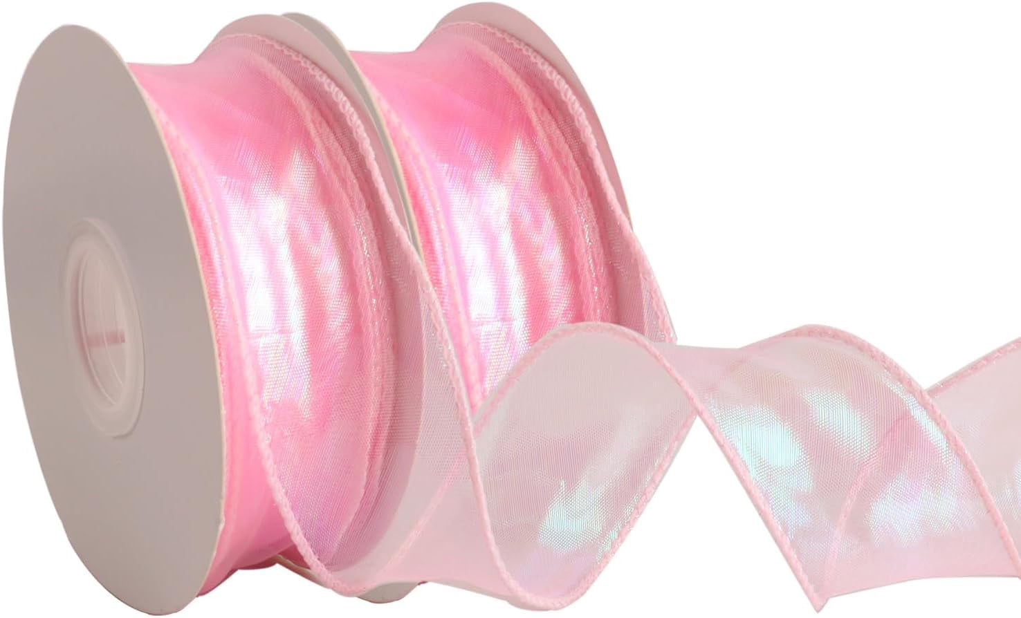 2 Rolls Laser Pink Organza Ribbon 1-1/2 Inch Wide 10 Yards for Gift wrap Bow DIY Craft Bouquet Wreath Baking Baby Shower Wedding Parties Valentine Christmas Tree Decoration