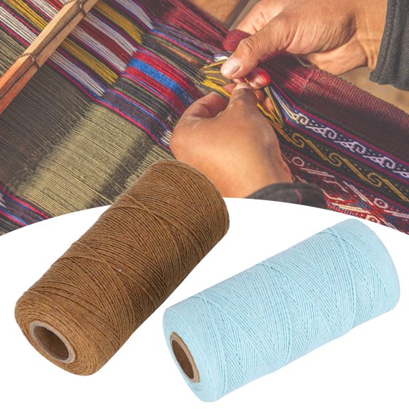 2 Rolls Loom Warp Thread Cotton Warp Yarn Perfect for Weaving Carpet Blanket Tapestry Rug Loom Woven Material Brown and Light Blue