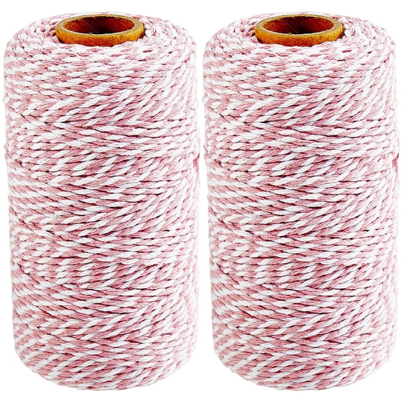 2 Rolls Macrame 2-Ply Cotton Thread with Spool Round Light Coral 2mm about 109.36 Yards(100m)/roll