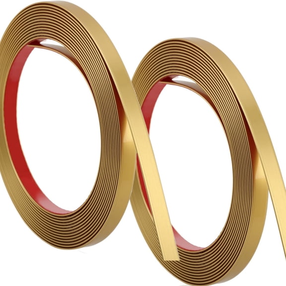2 Rolls Matte Gold Molding Trim, Self-Adhesive Waterproof Decoration Strip,Flexible DIY Wall Accent Strip for Mirror Frame, Cabinet, Edges & Borders and Tiles (0.4'' W × 394''L)