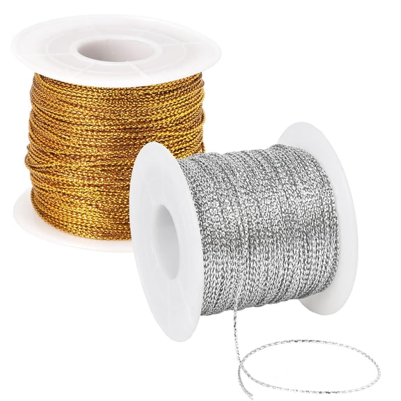 2 Rolls Metallic Cord Gold Twine Thread String for Gift Tags Crafts Bracelet Jewelry Making String Cord Gift Wrapping Easter Mother's Day Decorates(21.87YD/Roll, Silver&Gold)