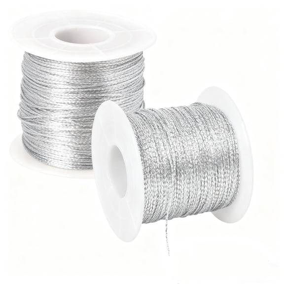 2 Rolls Metallic Cord Jewelry Thread for Craft Jewelry Making 21.87yd String Tinsel Rope Christmas Ornament Hanging Decoration (Silver)