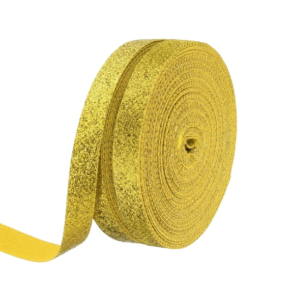 2 Rolls Metallic Glitter Ribbon Roll, 3/8 Inch x 10 Yards Sparkly Glitter Ribbon for Gift Wrapping Crafts Holiday Wedding Birthday Party Decoration Floral Bouquet, Yellow