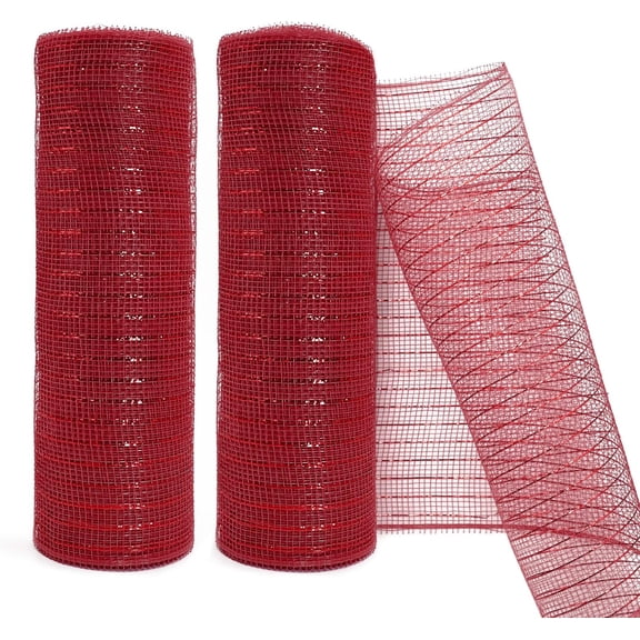 2 Rolls Metallic Mesh Ribbon 10 Inch X 10 Yards(30 Feet) Copper Foil Mesh Ribbons for Party Wreath Swags Wedding Home Decor Valentine's Day Easter Decoration