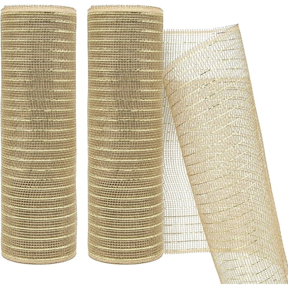 2 Rolls Metallic Mesh Ribbon 10 Inch X 10 Yards(30 Feet) Copper Foil Mesh Ribbons for Party Wreath Swags Wedding Home Decor Valentine's Day Easter Decoration