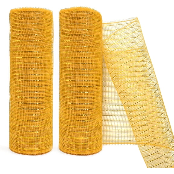 2 Rolls Metallic Mesh Ribbon 10 Inch X 10 Yards(30 Feet) Copper Foil Mesh Ribbons for Party Wreath Swags Wedding Home Decor Valentine's Day Easter Decoration