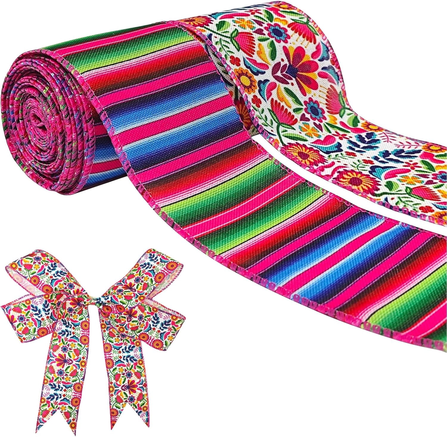 2 Rolls Mexican Fiesta Ribbons Wired for Wreath Bow Wrapping Gifts,2.5 ...