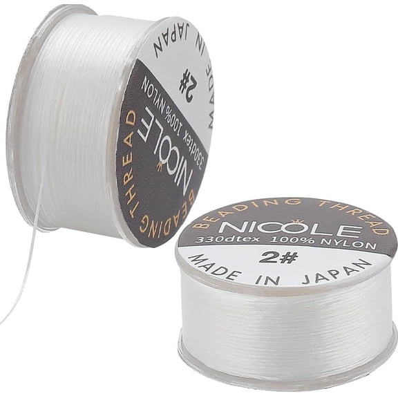 2 Rolls Nylon Beading Thread Seed Bead Thread Nylon String for Jewelry Beading Bracelets Making White 0.1mm about 50.31 Yards(46m)/Roll