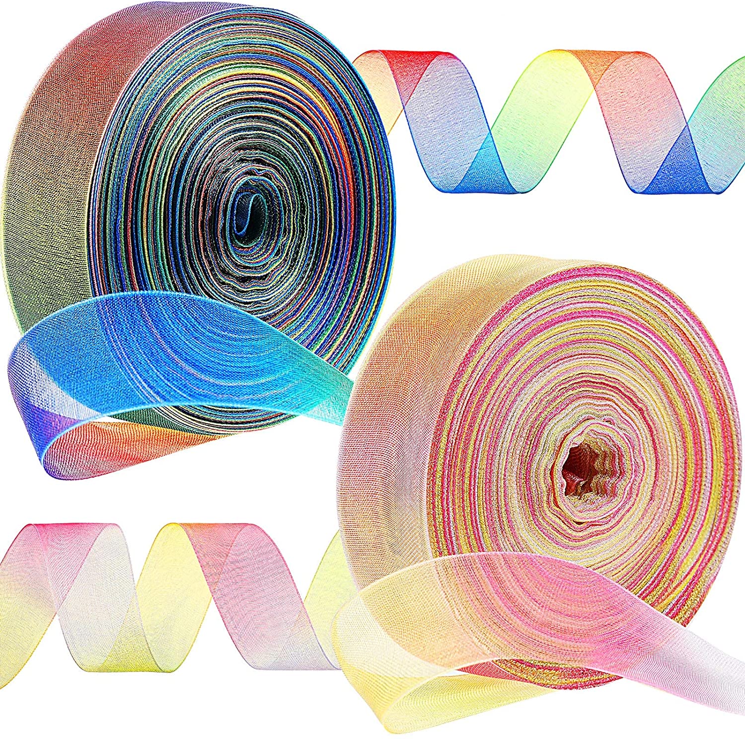 2 Rolls Organza Chiffon Sheer Ribbons 50 Yards of Each 1 Inch Wide ...