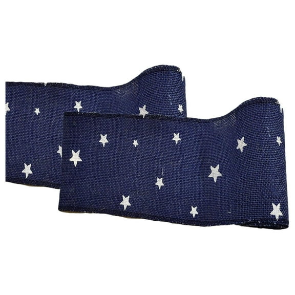 2 Rolls Pack - Total 10 Yards 3" Star Printed Burlap Ribbon | Natural eco Friendly Product | Perfect Fabric for Supplies and Decorating Needs | 4th of July Decorations (Blue, 3 inch) Star on Blue