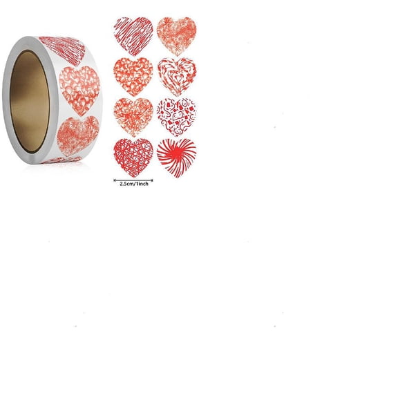 2 Rolls Paste Paper Self-Adhesive Heart Stickers Red 57x28mm 500pcs/roll Diy