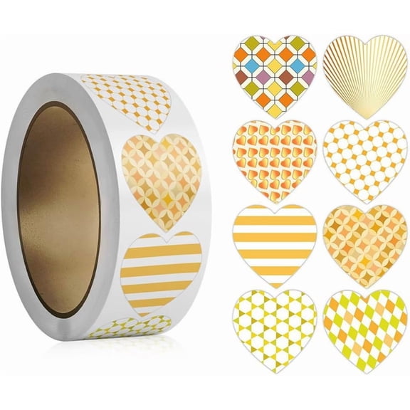 2 Rolls Paste Paper Self-Adhesive Heart Stickers Wheat 57x28mm 500pcs/roll for Handmade