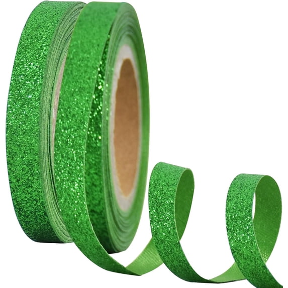 2 Rolls Pearlescent Glitter Ribbon, Sparkling Metallic Ribbon Roll for Christmas Halloween Valentine's Decor, DIY Crafts Wrapping Ornaments Party Supplies (10yds/roll)