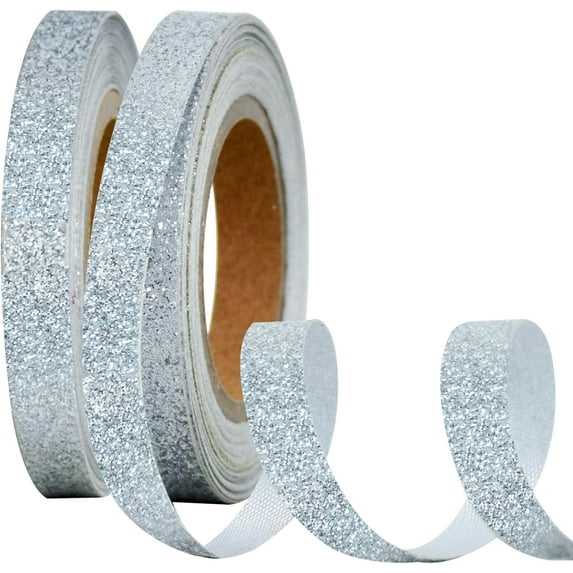 2 Rolls Pearlescent Glitter Ribbon, Sparkling Metallic Ribbon Roll for Christmas Halloween Valentine's Decor, DIY Crafts Wrapping Ornaments Party Supplies (10yds/roll)